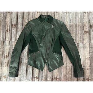 Elie Tahari Genuine Lamb Leather biker Jacket Sz XS rayon panels
